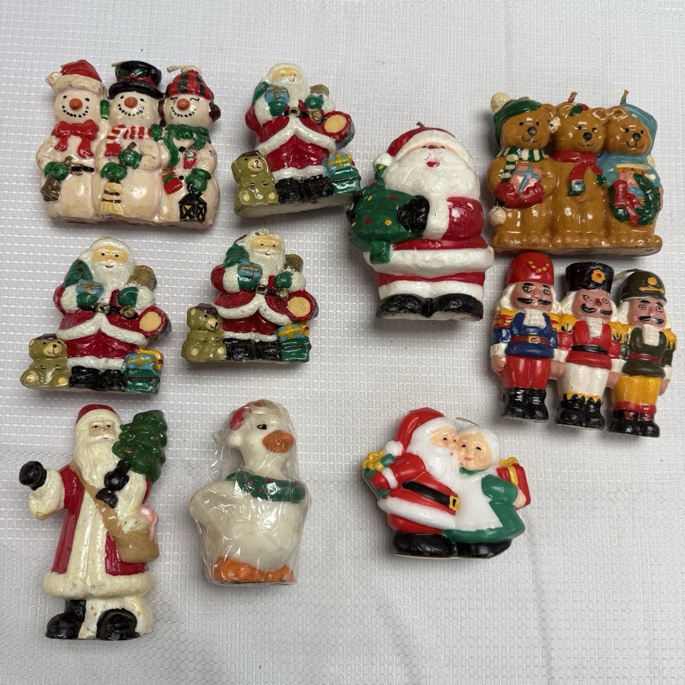 10 Vintage Christmas Candles‎ Some Painted New 80s 3-4" Santa Nutcracker Bear